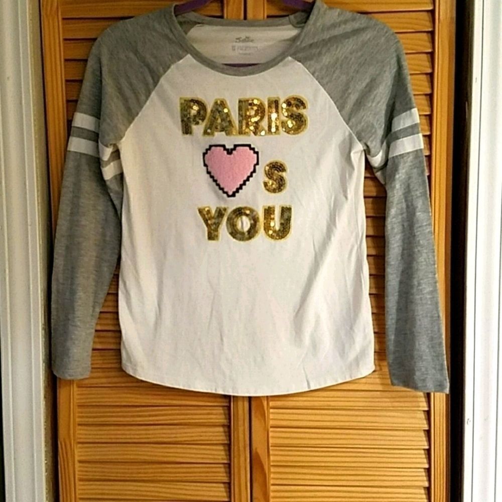 Girls Justice "Paris ❤s you sequined varsity tee